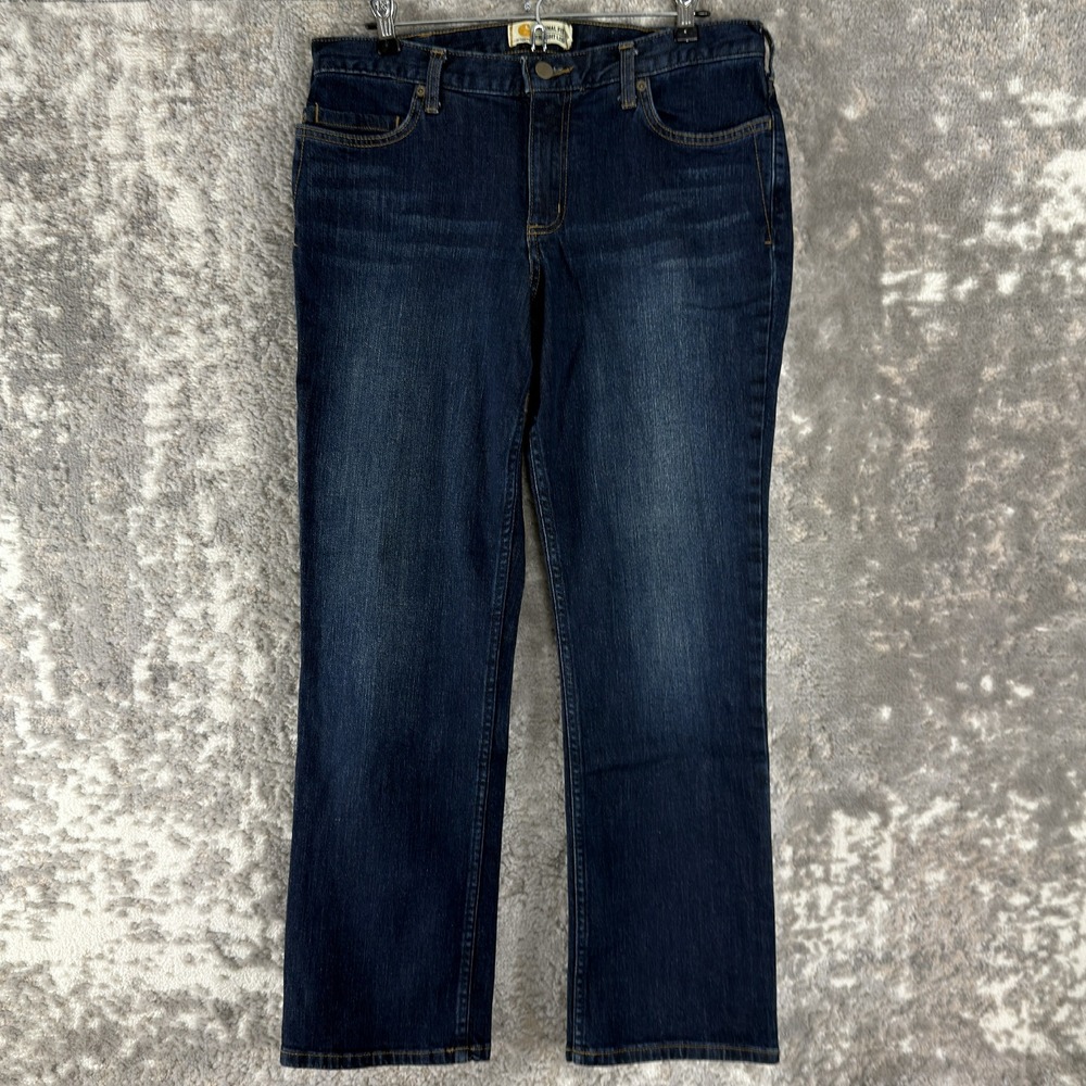 Carhartt Sz 12 Short Original Fit Straight Leg Denim Jeans Dark Wash Blue Womens